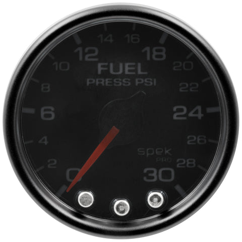 Autometer Spek-Pro Gauge Fuel Press 2 1/16in 30psi Stepper Motor W/Peak & Warn Blk/Smoke/Blk - P31652