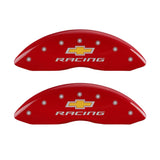 MGP 4 Caliper Covers Engraved Front & Rear Chevy Racing Red Finish Silver Char 2016 Chevrolet SS - 14245SBRCRD