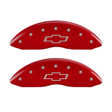 MGP Front set 2 Caliper Covers Engraved Front Bowtie Red finish silver ch - 14207FBOWRD