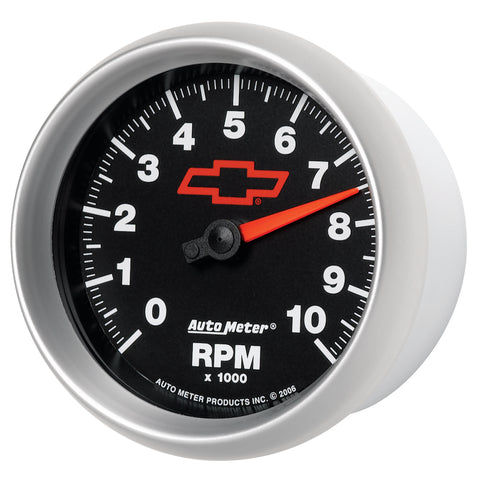 AutoMeter Gauge Tachometer 3-3/8in. 10K RPM In-Dash Chevy Red Bowtie Black - 3697-00406