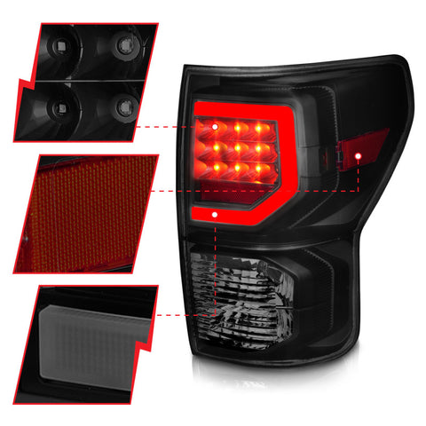 ANZO 07-11 Toyota Tundra Full LED Taillights Black Housing Smoke Lens G2 (w/C light Bars) - 311387