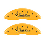 MGP 4 Caliper Covers Engraved Front & Rear Cursive/Cadillac Yellow finish black ch - 35011SCADYL
