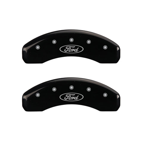 MGP 4 Caliper Covers Engraved Front & Rear Oval logo/Ford Black finish silver ch - 10215SFRDBK