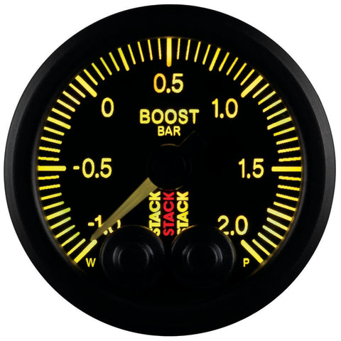 Autometer Stack 52mm -1 to +2 Bar (Incl T-Fitting) Pro-Control Boost Pressure Gauge - Black - ST3511