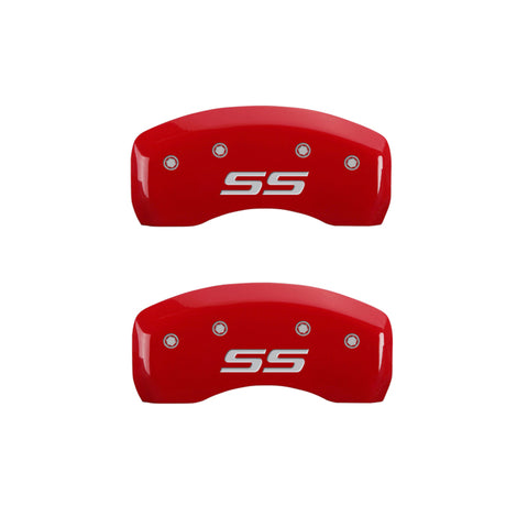 MGP 4 Caliper Covers Engraved Front & Rear Monte Carlo style/SS Red finish silver ch - 14217SSS4RD