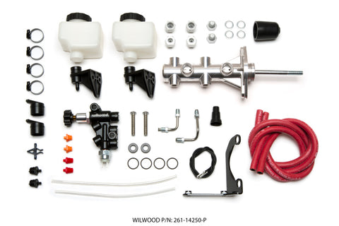 Wilwood Tandem Remote M/C Kit w L/H Bracket & Prop Valve - 15/16in Bore Ball Burnished-W/Pushrod - 261-14250-P