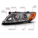 ANZO 2011-2013 Kia Optima Projector Headlights w/ Halo Chrome (CCFL) - 121459