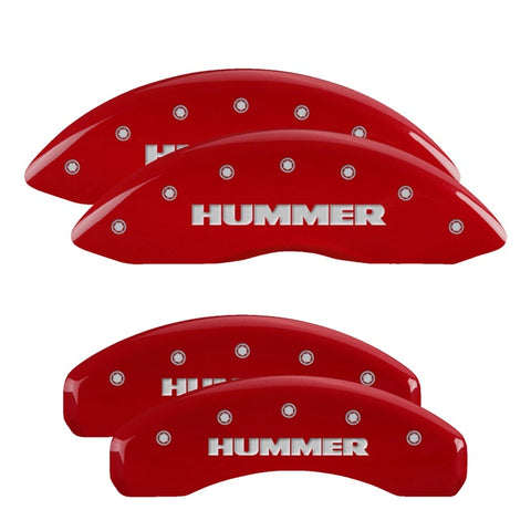 MGP 4 Caliper Covers Engraved Front & Rear Hummer Red finish silver ch - 52002SHUMRD