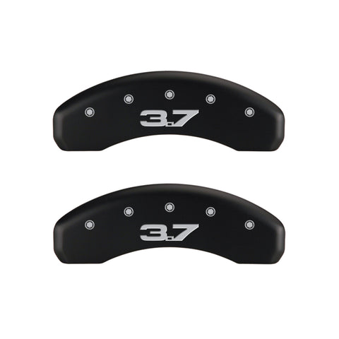 MGP 4 Caliper Covers Engraved Front 2015/Mustang Engraved Rear 2015/37 Red finish silver ch - 10202SM32RD