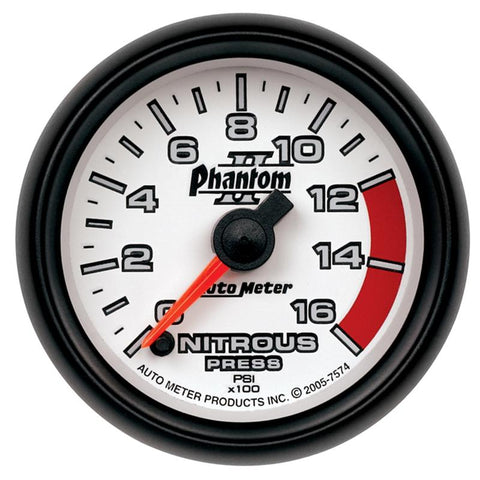 Autometer Phantom II Nitrous Pressure 2 5/8in 1600 psi Stepper Motor Gauge with Peak and Warning - 7874
