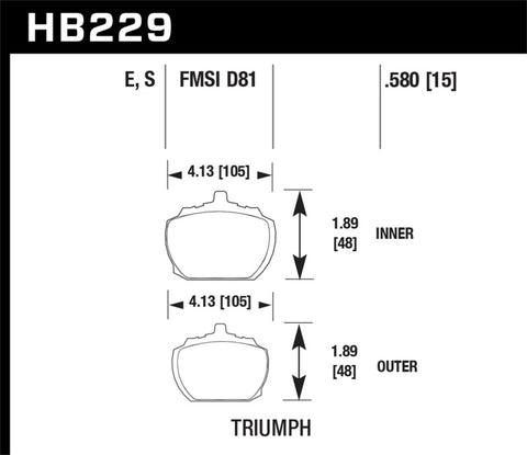Hawk 70-73 Triumph Stag / 80-82 Triumph TR8 HT-10 Race Front Brake Pads - HB229S.580