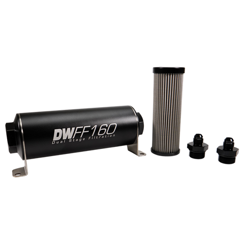 DeatschWerks Stainless Steel 6AN 10 Micron Universal Inline Fuel Filter Housing Kit (160mm) - 8-03-160-010K-6