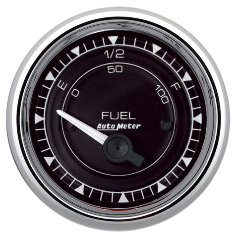 AutoMeter Chrono 2-1/16in 0E 240E-33F Ohm Electric Fuel Level Gauge - Chrome - 9716
