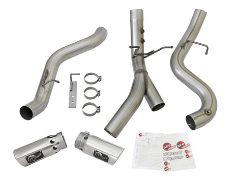 aFe ATLAS 4in DPF-Back Alum Steel Exhaust System w/Dual Exit Polished Tip 2017 GM Duramax 6.6L (td) - 49-04086-P