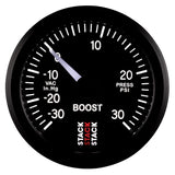 Autometer Stack 52mm -30INHG to +30 PSI (Incl T-Fitting) Pro Stepper Motor Boost Press Gauge - Black - ST3312