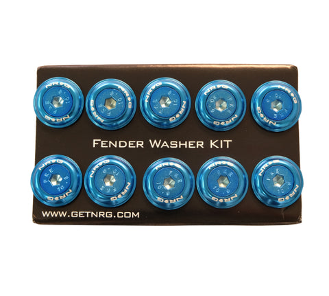 NRG Fender Washer Kit w/Color Matched M6 Bolt Rivets For Plastic (Blue) - Set of 10 - FW-150BL
