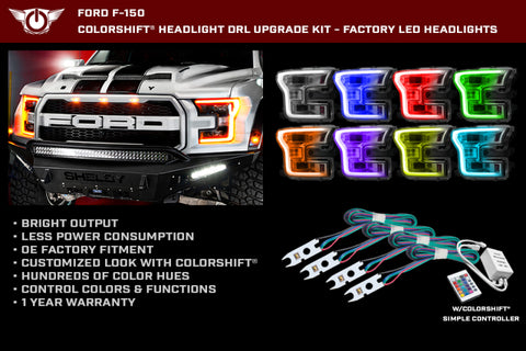 Oracle 15-17 Ford F-150 Headlight DRL Upgrade Kit - ColorSHIFT w/ Simple Controller - 2395-504