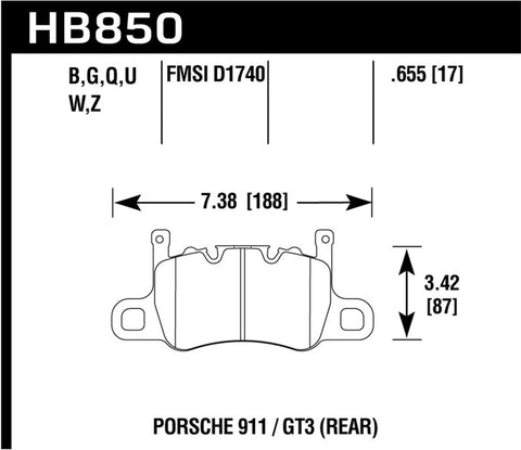 Hawk 14-17 Porsche 911 GT3 HP+ Street/Motorsports Crossover Rear Brake Pads - HB850N.655
