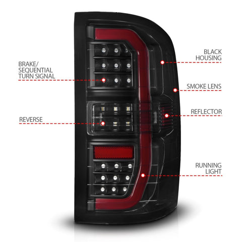 ANZO 14-18 GMC Sierra 1500 Full LED Taillights Black Housing Smoke Lens (w/C Light Bars) - 311465