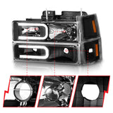 ANZO 88-98 Chevrolet C1500 Crystal Headlights w/ Light Bar Black Housing w/ Signal Side Markers 8Pcs - 111528