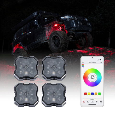 Diode Dynamics Stage Series SXS Rock Light Installer Kit - RGBW M8 w/Controller (4-pack) - DD7751C