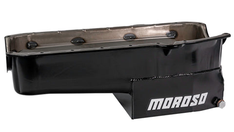 Moroso Pre-80 Chevrolet SBC (w/Driver Side Dipstick) Wet Sump 7qt 7.5in Steel Oil Pan - Black - 21316
