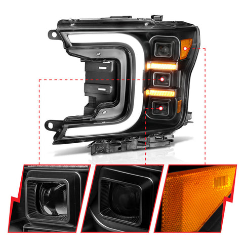 Anzo 18-20 Ford F-150 Full Led Projector Smoke Bar Style Headlights Black Amber - 111520