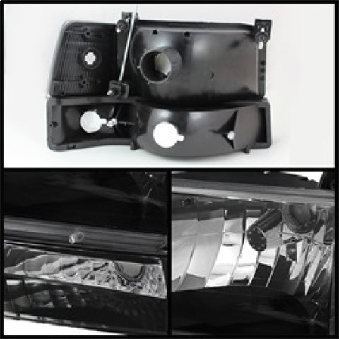 xTune Ford F150/Bronco 92-96 Headlights w/Corner Bumper 6pcs Amber- Black HD-JH-FB92-SET-AM-BK - 5073136