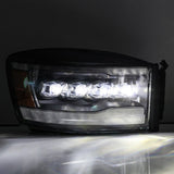 AlphaRex 06-08 Ram 1500HD NOVA LED Proj Headlights Plnk Style Alpha Blk w/Seq Signal/DRL/Amber LED - 880538
