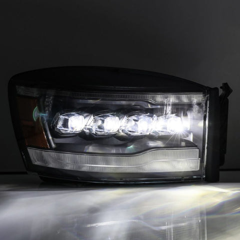 AlphaRex 06-08 Ram 1500HD NOVA LED Proj Headlights Plnk Style Alpha Blk w/Seq Signal/DRL/Amber LED - 880538
