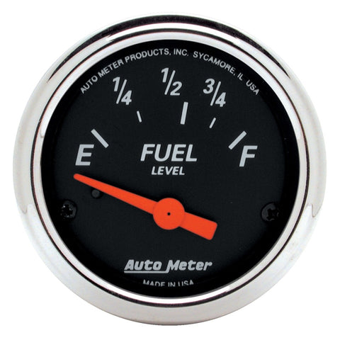 Autometer Designer Black Fuel Level Gauge 2-1/16in Electrical 70 Ohms E / 10 Ohms F - 90 Deg Sweep - 1423