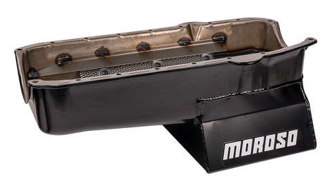 Moroso 86-Up Chevrolet SBC (w/1 Piece Rear Main Seal) Wet Sump 7qt 8.25in Steel Oil Pan - Black - 20206