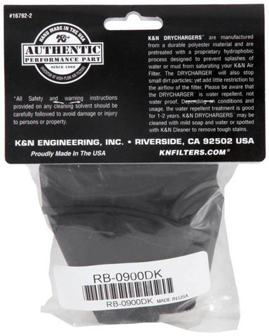 K&N Black Drycharger Round Straight Air Filter Wrap 4.5in ID x 4in H - RB-0900DK