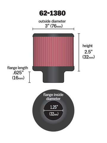 K&N 1.25in Flange ID x 3in OD x 2.5 inch H Rubber Base Crankcase Vent Filter - 62-1380