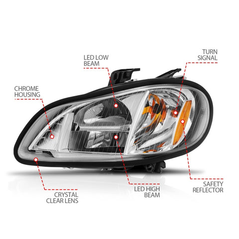 ANZO 2002-2014 Freightliner M2 LED Crystal Headlights Chrome Housing w/ Clear Lens (Pair) - 131031