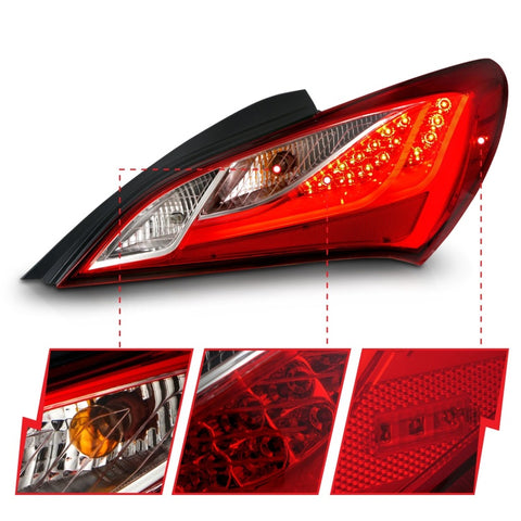 ANZO 2010-2013 Hyundai Genesis LED Taillights Red/Clear - 321334