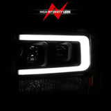 ANZO 99-04 Ford F250/F350/F450/Excursion (excl 99) Projector Headlights - w/ Light Bar Black Housing - 111551