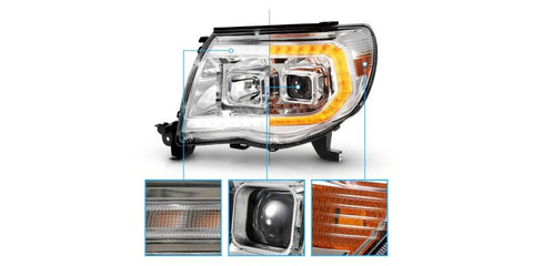 Raxiom 05-11 Toyota Tacoma Axial Series Switchback Proj Headlights- Chrome- Clear Lens - TT23362