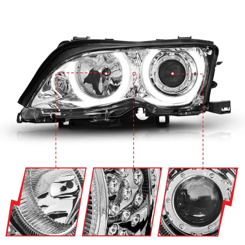 ANZO 2002-2005 BMW 3 Series E46 Projector Headlights w/ Halo Chrome - 121212