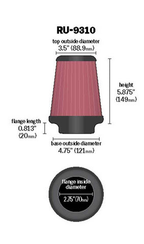 K&N Universal Clamp-On Air Filter 2-3/4in FLG / 4-3/4in B / 3-1/2in T / 5-7/8in H - RU-9310