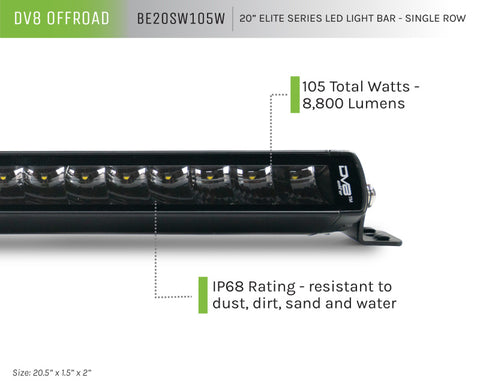 DV8 Offroad 20in Elite Series Light Bar 105W LED - Single Row - BE20SW105W