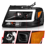 ANZO 2004-2008 Ford  F-150 Projector Headlights w/ Light Bar Black Housing - 111541