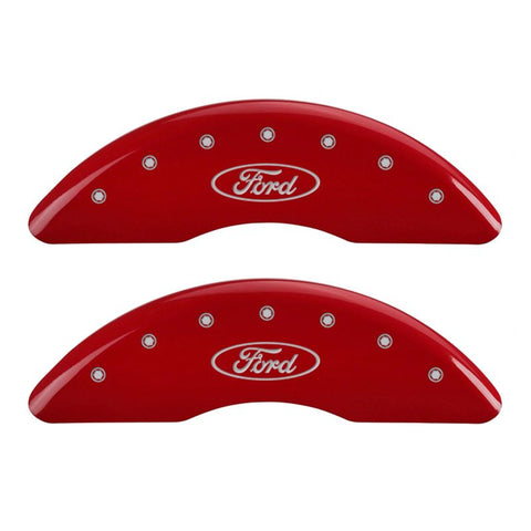 MGP 4 Caliper Covers Engraved Front & Rear Oval logo/Ford Red finish silver ch - 10235SFRDRD