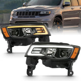ANZO 2017-2018 Jeep Grand Cherokee Projector Headlights w/ Plank Style Switchback - Chrome w/ Amber - 111419