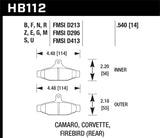 Hawk 85-97 Chevrolet Camaro w/Rear Disc Brakes / 84-96 Chevrolet Corvette Black Race Rear Brake Pads - HB112M.540
