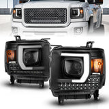 ANZO 2014-2015 GMC Sierra 1500HD Projector Plank Style Headlight Black W/ DRL - 111450