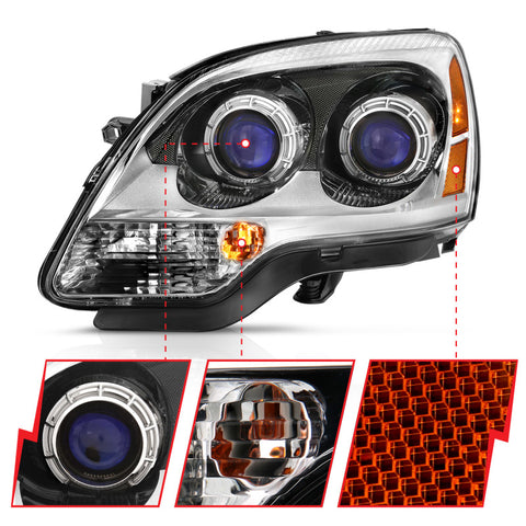 ANZO 2007-2008 GMC Acadia Crystal Headlight Chrome Amber(OE) - 111476