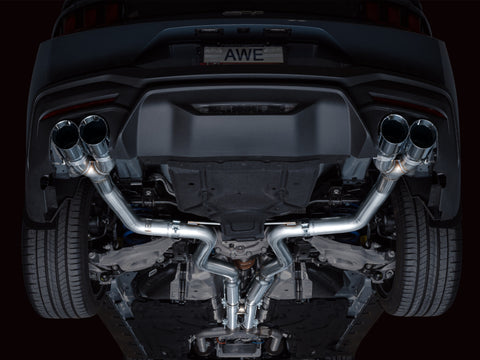 AWE 2024 Ford Mustang GT Fastback S650 RWD Track Edition Cat-Back Exhaust w/ Quad Chrome Silver Tips - 3020-42650