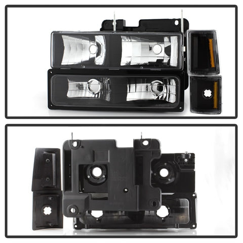 xTune GMC C/K Series 94-98 Headlights w/ Corner and Parking Lights - Black HD-JH-GCK94-BK-SET - 9037405