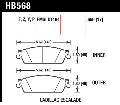 Hawk 07-08 Escalade 6.2 / 07-08 Avalanche Super Duty Rear Brake Pads - HB568P.666
